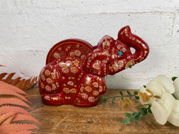 Vintage Kashmiri Paper Mache Elephant Floral Hand Painted Drinks Coaster Set