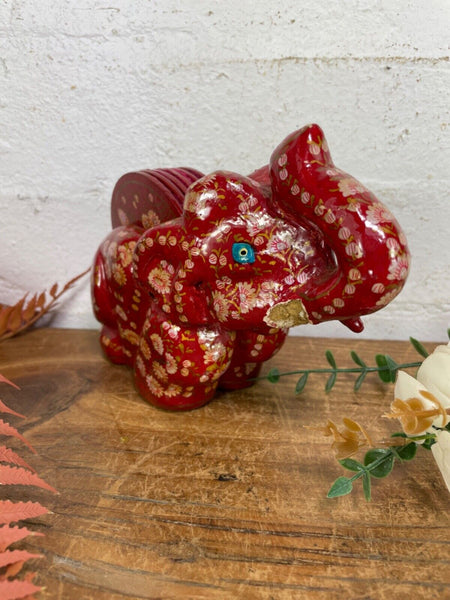Vintage Kashmiri Paper Mache Elephant Floral Hand Painted Drinks Coaster Set