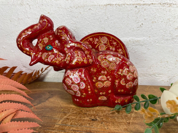 Vintage Kashmiri Paper Mache Elephant Floral Hand Painted Drinks Coaster Set