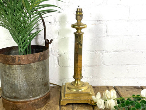 Vintage Brass Desk Table Bedside Column Lamp