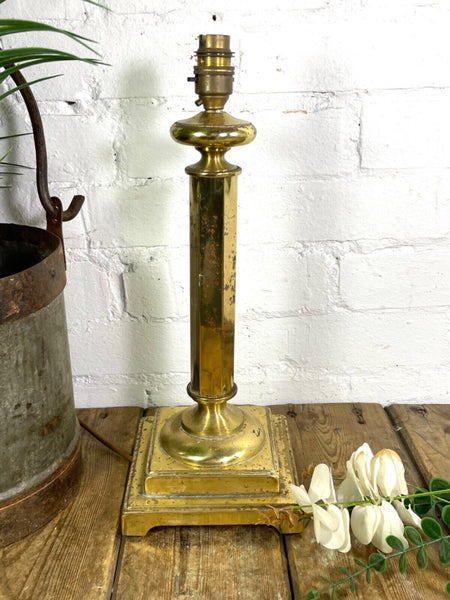 Vintage Brass Desk Table Bedside Column Lamp