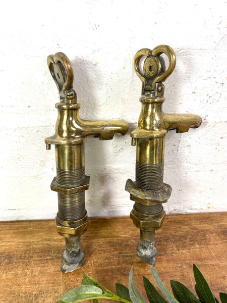 Antique Pair 19th Century Solid Brass Sink Basin Bath Taps