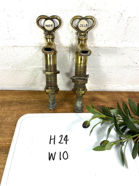 Antique Pair 19th Century Solid Brass Sink Basin Bath Taps
