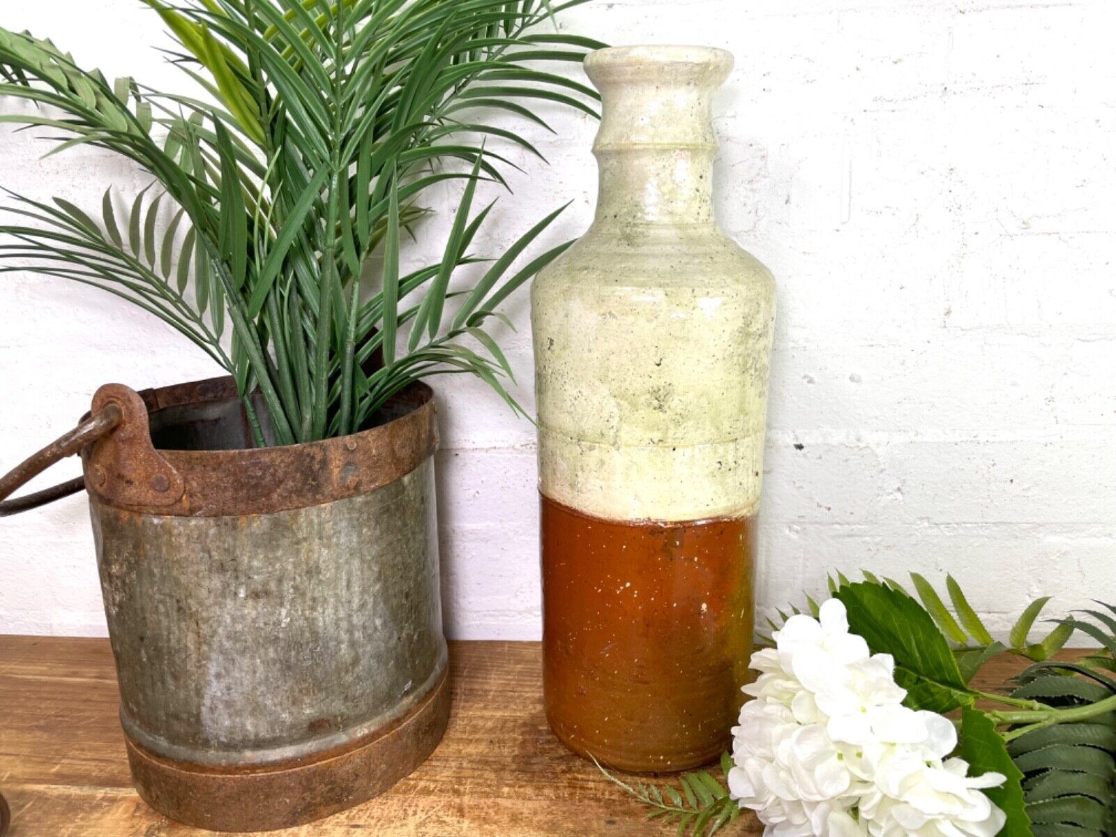 Rustic Italian Style Hand Made Terracotta Bottle Vase Amphora Dry Flowers