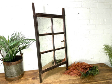 Vintage French Industrial Cast Iron Barn Factory Garden Hanging Wall Mirror