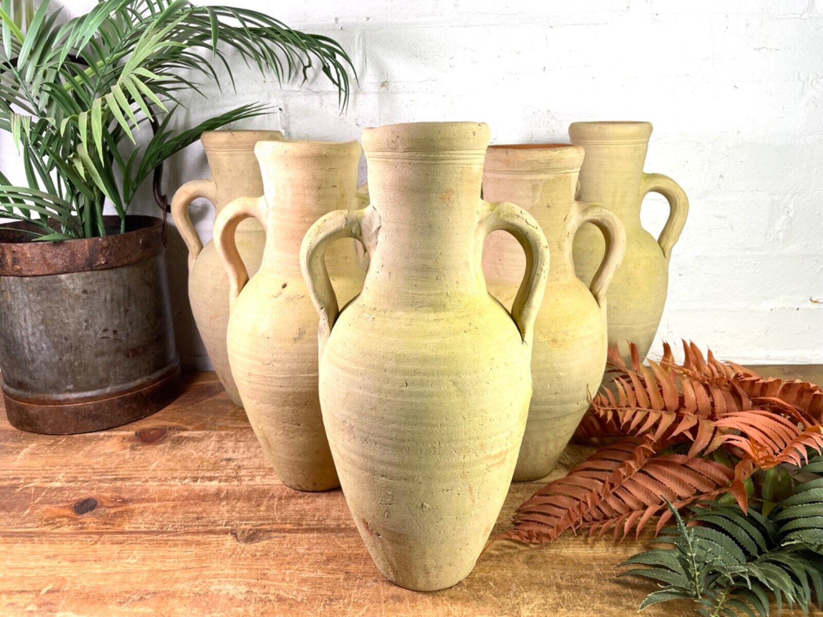 Rustic Mediterranean Terracotta Roman Bottle Amphora Olive Jar Planter Pot Vase