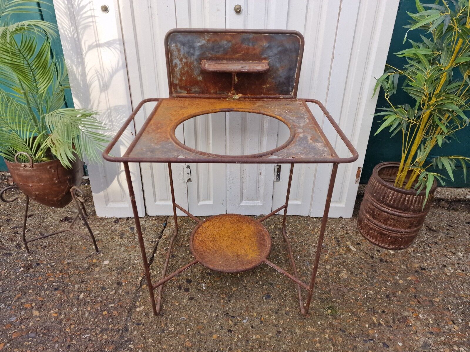 Vintage French Rustic Metal Wash Stand Basin Sink Home Garden Decor Planter