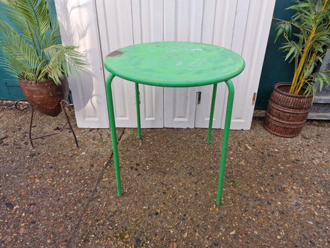 Vintage Green French Round Metal Stacking Bistro Cafe Garden Patio Wine Table