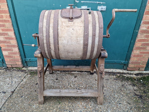 Large Antique English Made Oak Barrel Butter Churn Stand Tombola Garden Feature