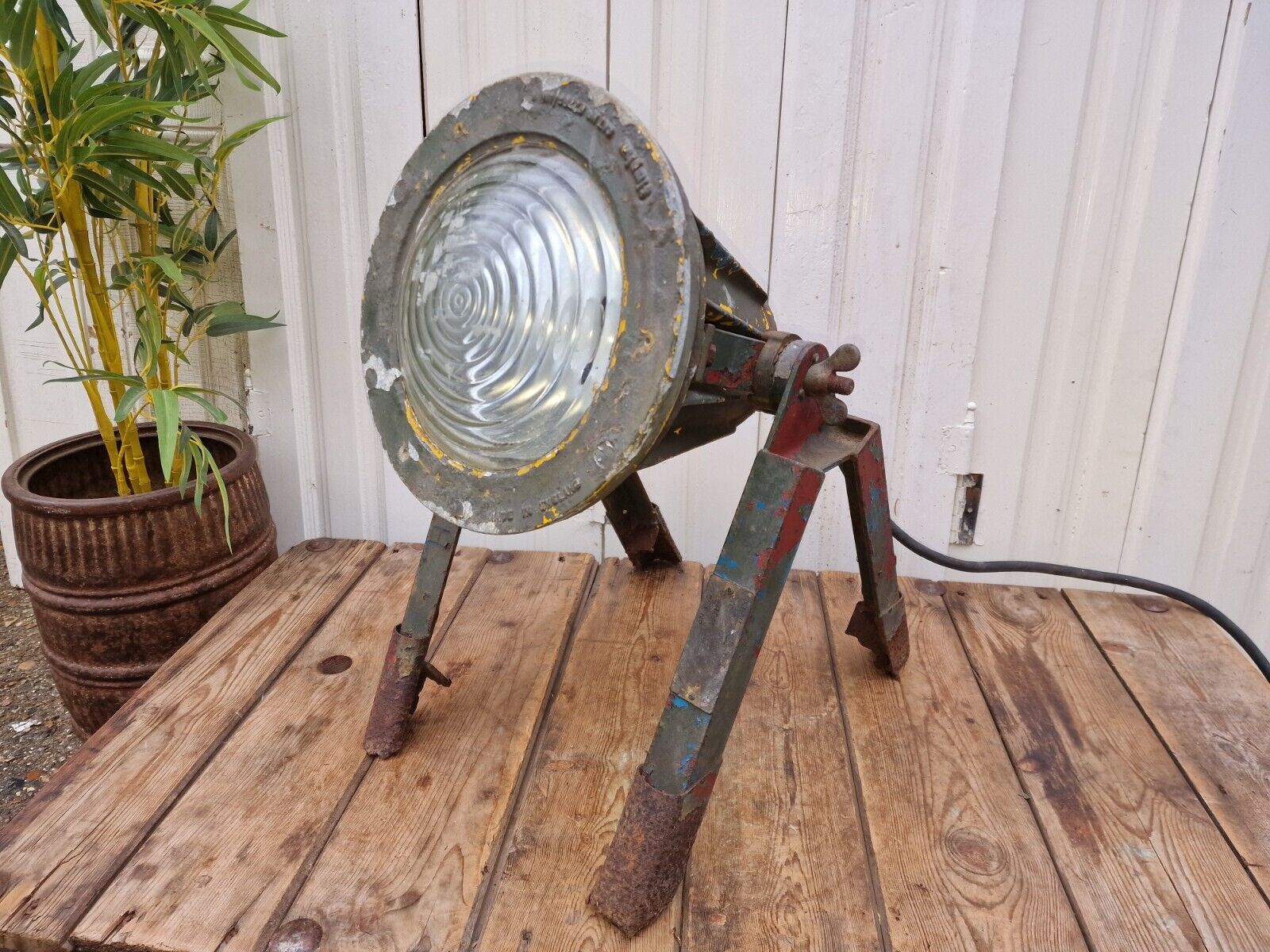 Large Industrial G.E.C Military Spotlight Work Tripod Lamp