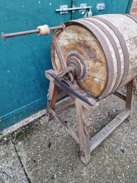 Large Antique English Made Oak Barrel Butter Churn Stand Tombola Garden Feature