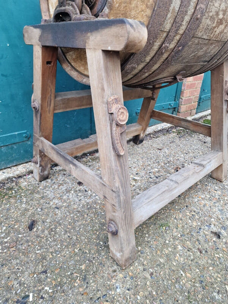 Large Antique English Made Oak Barrel Butter Churn Stand Tombola Garden Feature