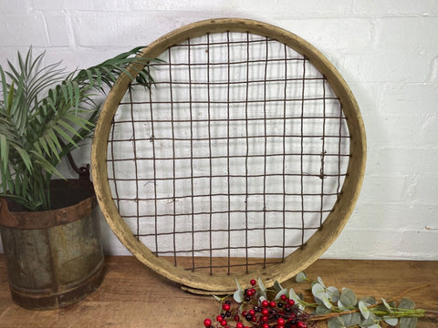 Vintage Rustic Bentwood Agricultural Garden Potato Sieve Riddle Wall Decor