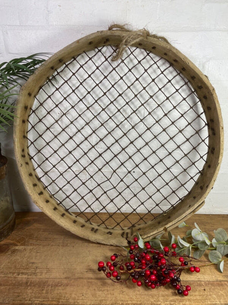 Vintage Rustic Bentwood Agricultural Garden Potato Sieve Riddle Wall Decor