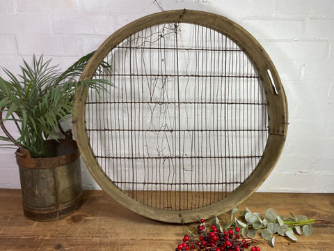 Vintage Rustic Bentwood Agricultural Garden Potato Sieve Riddle Wall Decor