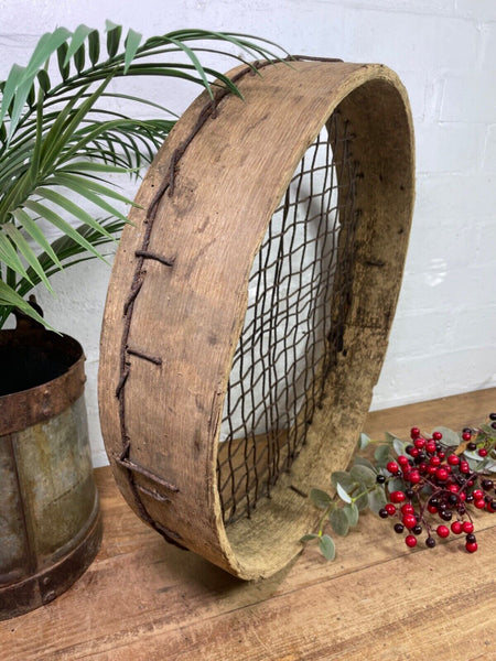Vintage Rustic Bentwood Agricultural Garden Potato Sieve Riddle Wall Decor