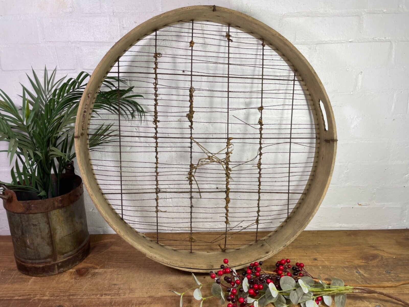 Vintage Rustic Bentwood Agricultural Garden Potato Sieve Riddle Wall Decor