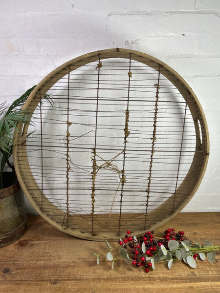 Vintage Rustic Bentwood Agricultural Garden Potato Sieve Riddle Wall Decor