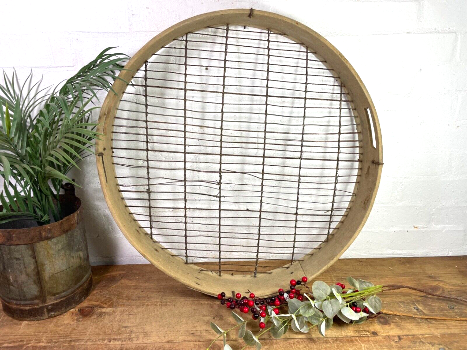 Vintage Rustic Bentwood Agricultural Garden Potato Sieve Riddle Wall Decor