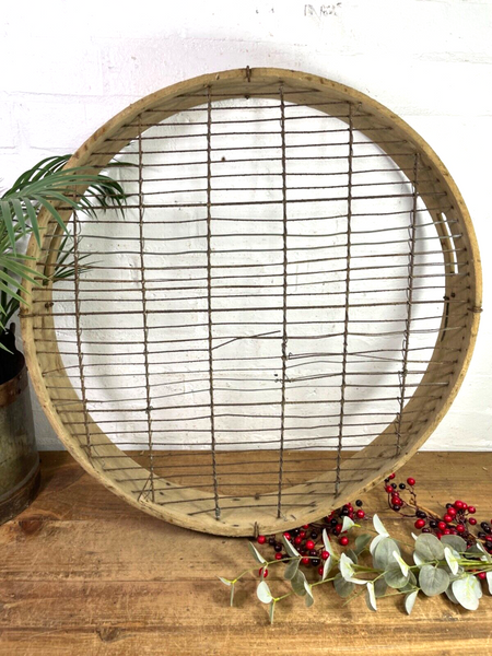 Vintage Rustic Bentwood Agricultural Garden Potato Sieve Riddle Wall Decor