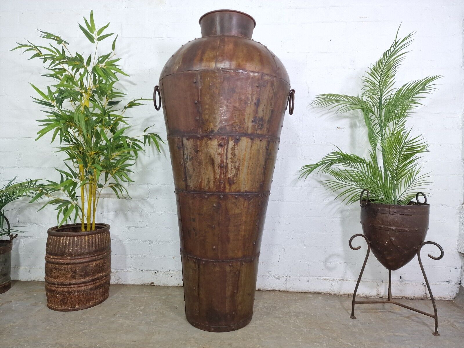 Large 4ft Reclaimed Recycled Metal Alibaba Urn Pot Vase Wedding Display Prop