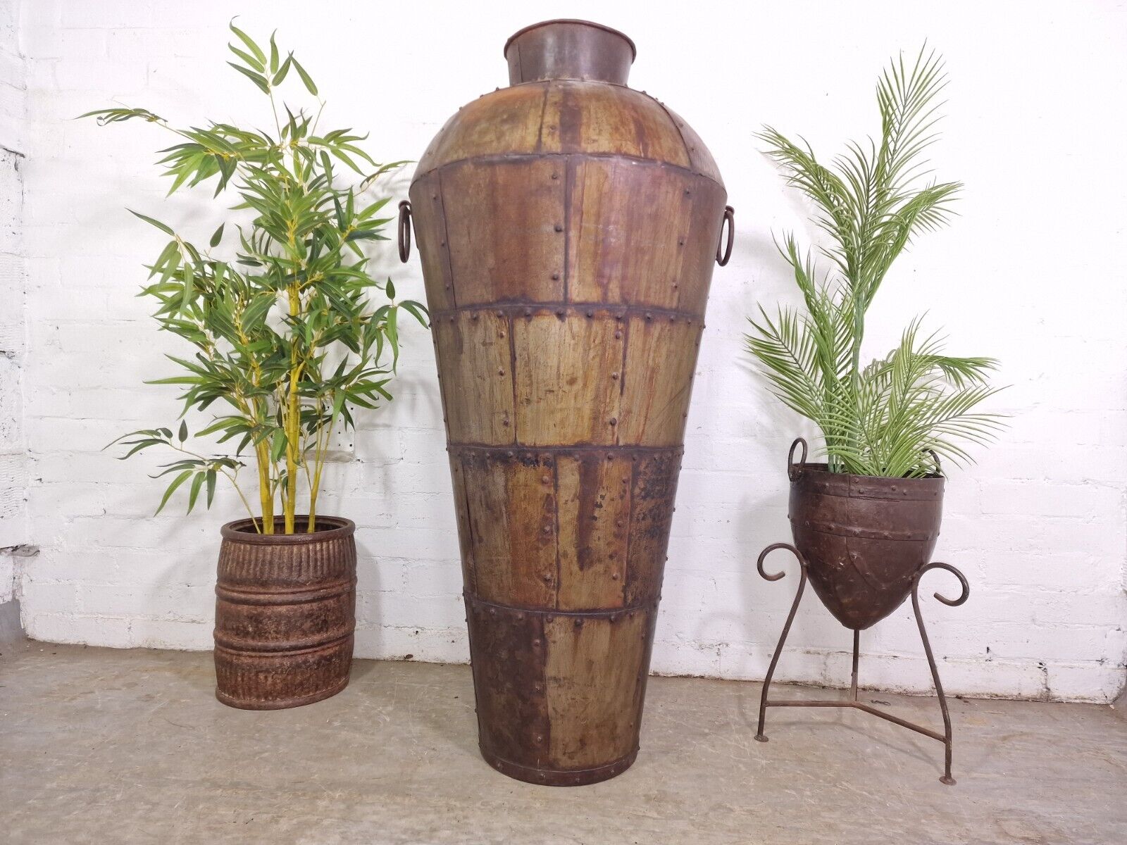 Large 4ft Reclaimed Recycled Metal Alibaba Urn Pot Vase Wedding Display Prop