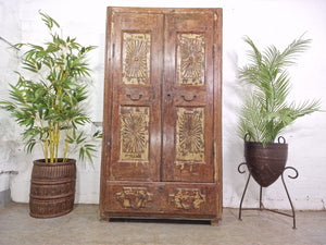 Vintage Antique Indian Solid Wooden Hand Carved Kitchen Cabinet Cupboard Armoire