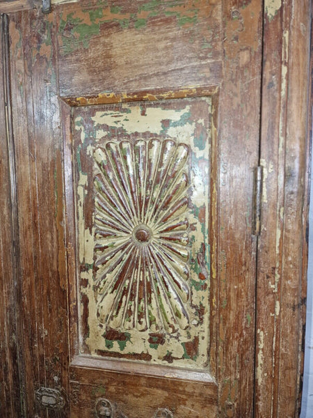 Vintage Antique Indian Solid Wooden Hand Carved Kitchen Cabinet Cupboard Armoire