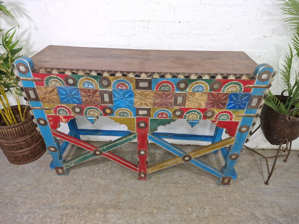 Vintage Reclaimed Hand Carved Solid Wooden Hallway Console Table Sideboard