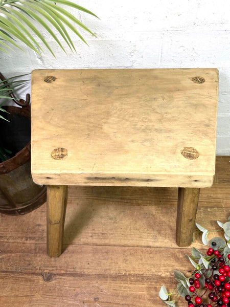 Vintage Hungarian Rustic Wooden Milking Stool Side Table Bench Plant Stand