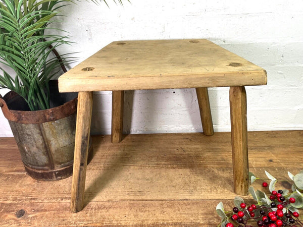 Vintage Hungarian Rustic Wooden Milking Stool Side Table Bench Plant Stand