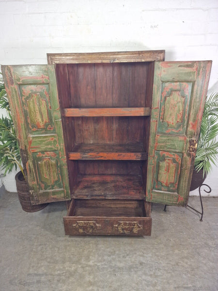 Vintage Antique Indian Solid Wooden Hand Carved Kitchen Cabinet Cupboard Armoire