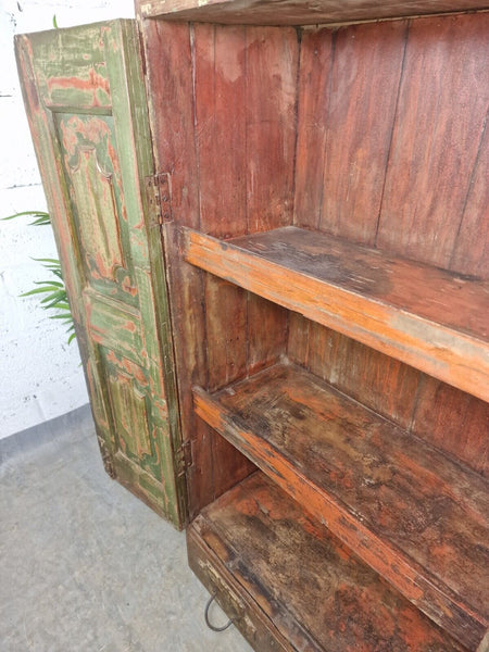 Vintage Antique Indian Solid Wooden Hand Carved Kitchen Cabinet Cupboard Armoire