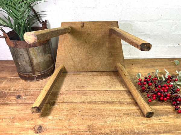 Vintage Hungarian Rustic Wooden Milking Stool Side Table Bench Plant Stand