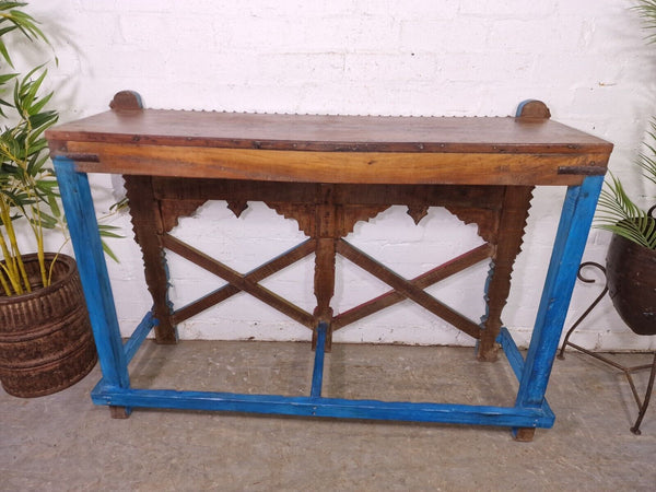 Vintage Reclaimed Hand Carved Solid Wooden Hallway Console Table Sideboard