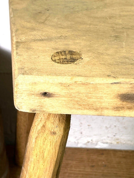 Vintage Hungarian Rustic Wooden Milking Stool Side Table Bench Plant Stand