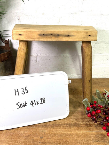 Vintage Hungarian Rustic Wooden Milking Stool Side Table Bench Plant Stand