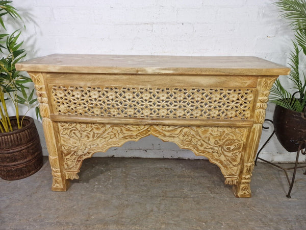 Vintage Reclaimed Hand Carved Solid Wooden Hallway Console Table Desk