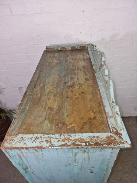 Vintage Reclaimed Indian Glazed Wooden Glass Kitchen Bathroom Drinks Cabinet