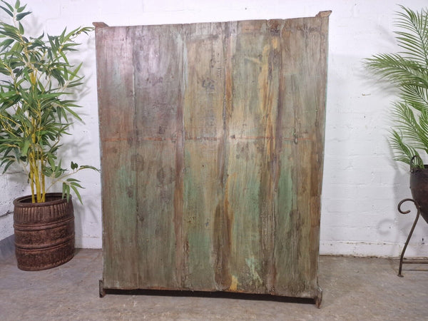 Vintage Reclaimed Indian Glazed Wooden Glass Kitchen Bathroom Drinks Cabinet