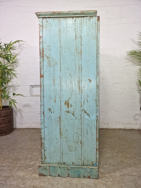 Vintage Reclaimed Indian Glazed Wooden Glass Kitchen Bathroom Drinks Cabinet