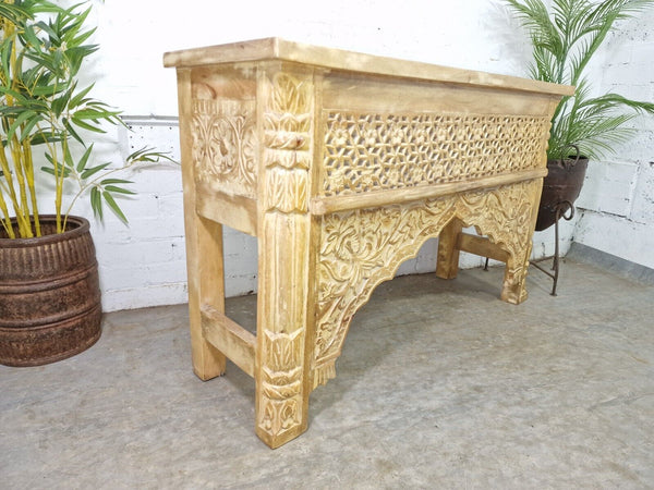 Vintage Reclaimed Hand Carved Solid Wooden Hallway Console Table Desk