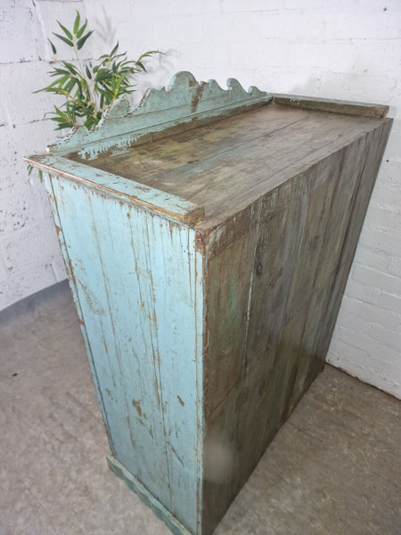 Vintage Reclaimed Indian Glazed Wooden Glass Kitchen Bathroom Drinks Cabinet