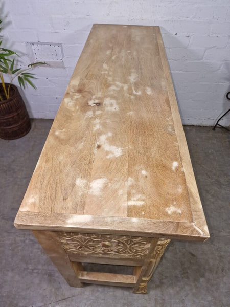 Vintage Reclaimed Hand Carved Solid Wooden Hallway Console Table Desk