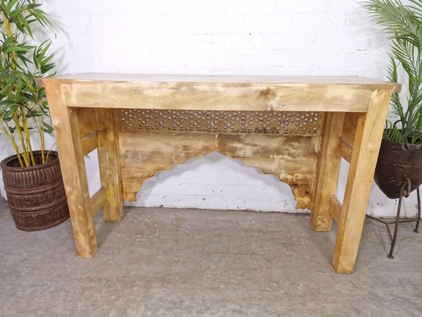 Vintage Reclaimed Hand Carved Solid Wooden Hallway Console Table Desk