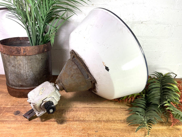 Vintage Hungarian Industrial Enamel Caged Ceiling Pendant Light