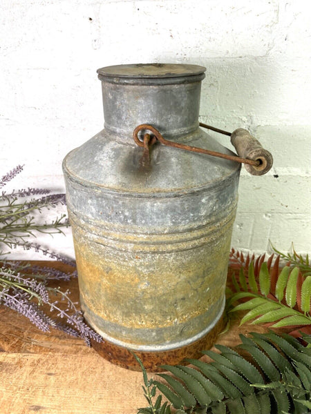 Vintage Small Rustic Galvanised Milk Churn Garden Planter Wedding Prop