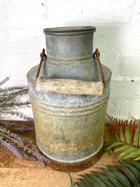Vintage Small Rustic Galvanised Milk Churn Garden Planter Wedding Prop