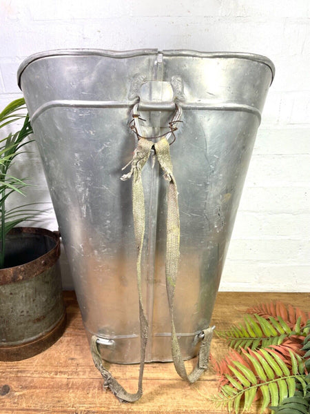 Vintage French Metal Grape Picking Hod Garden Planter Flower Pot Log Basket
