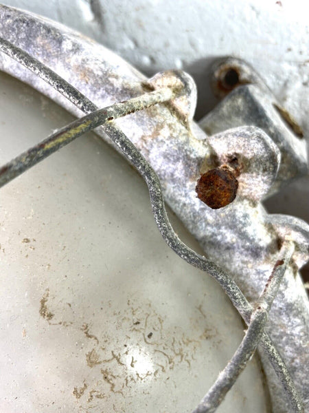 Pair Vintage Hungarian Industrial Caged Bulkhead Wall Ceiling Lights Lamps